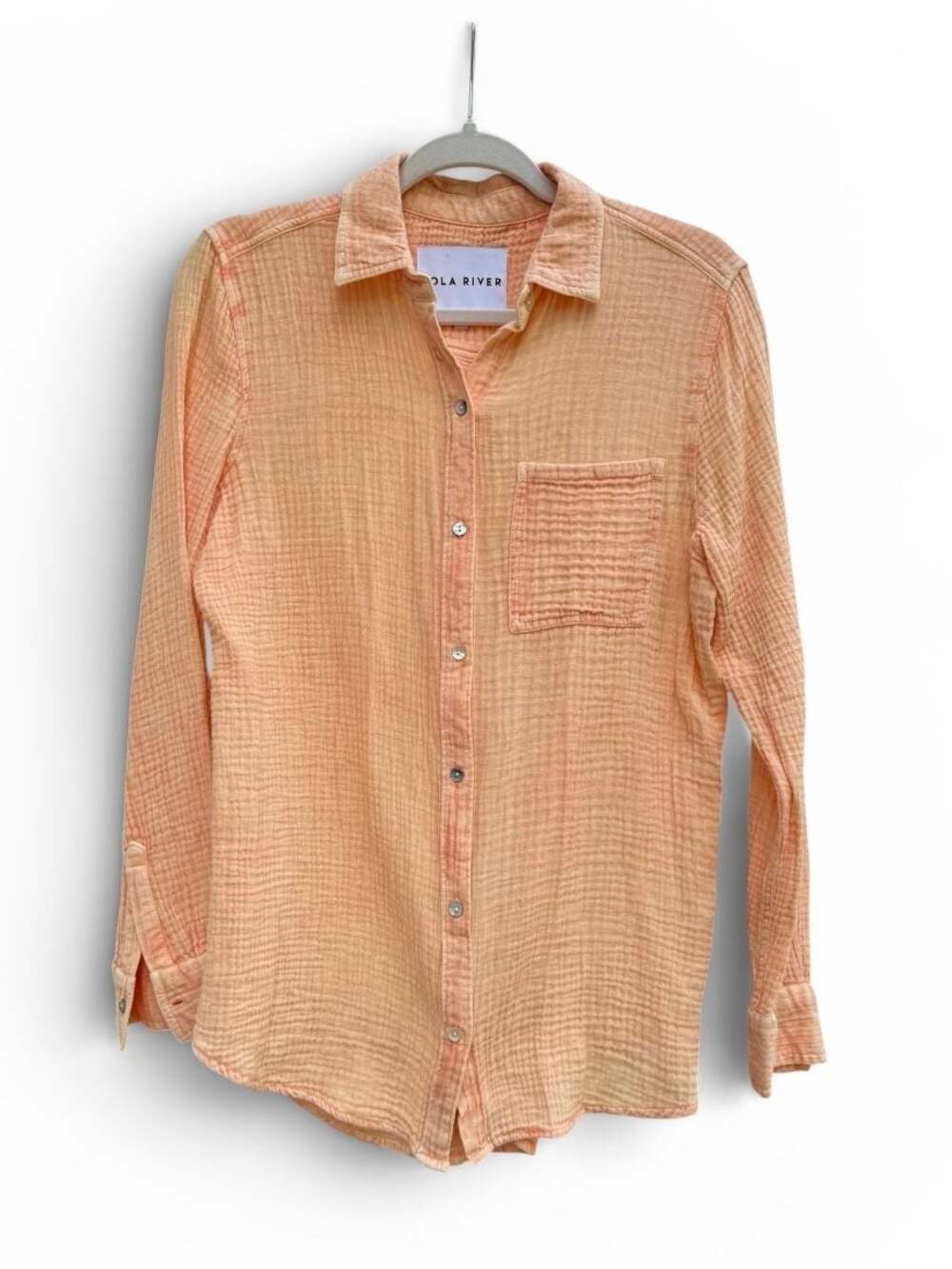 LOLA RIVER Peach Gauze Button Down Shirt